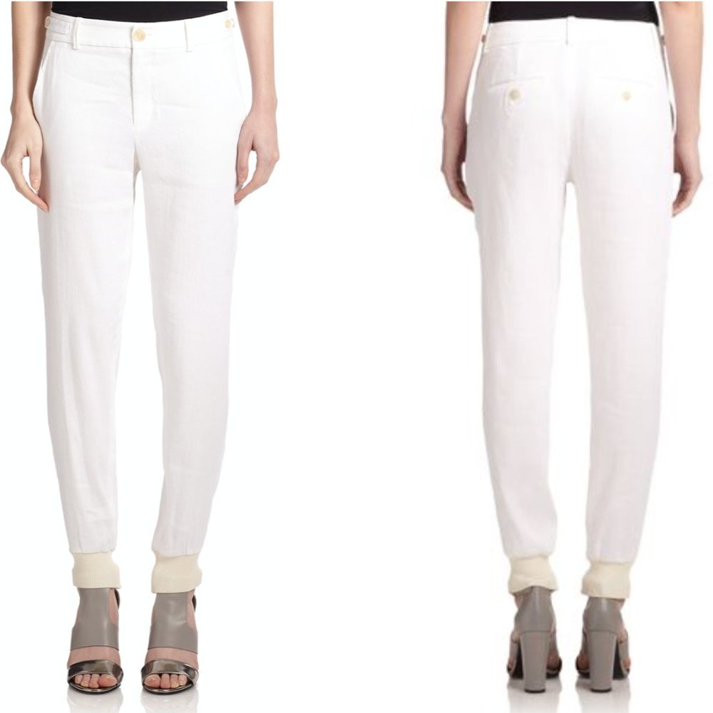 Vince White Cuffed Linen-Blend Tapered Pants